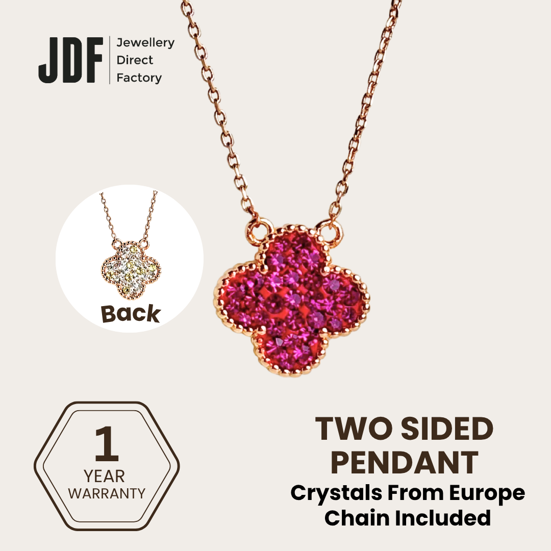 2 Sided Clover Necklace with Crystal From Europe