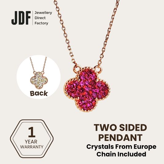 2 Sided Clover Necklace with Crystal From Europe