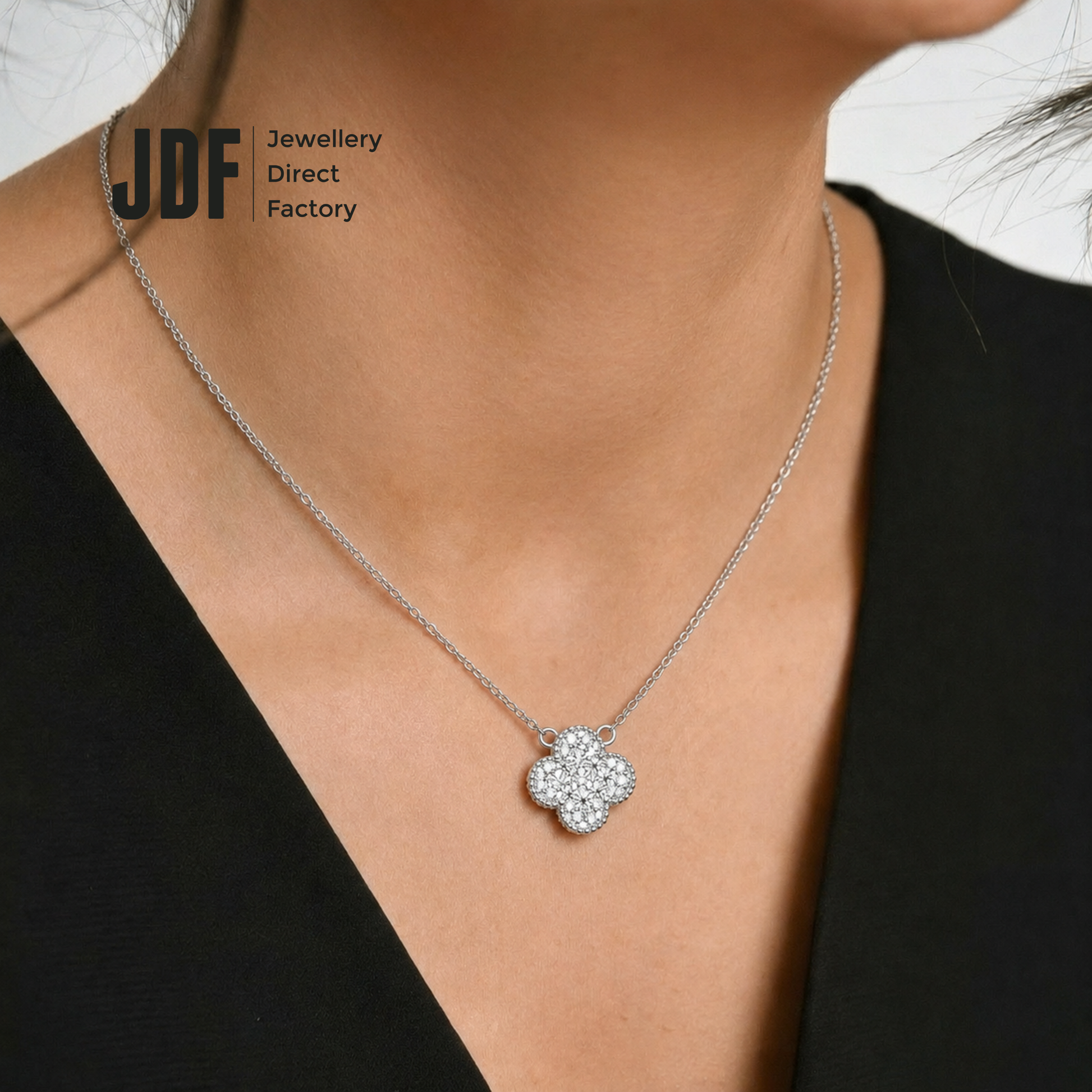 2 Sided Clover Necklace with Crystal From Europe