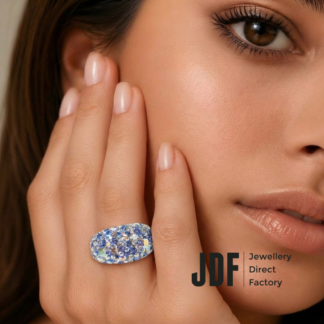 Exclusive Wide Band Ring with Crystals from Europe