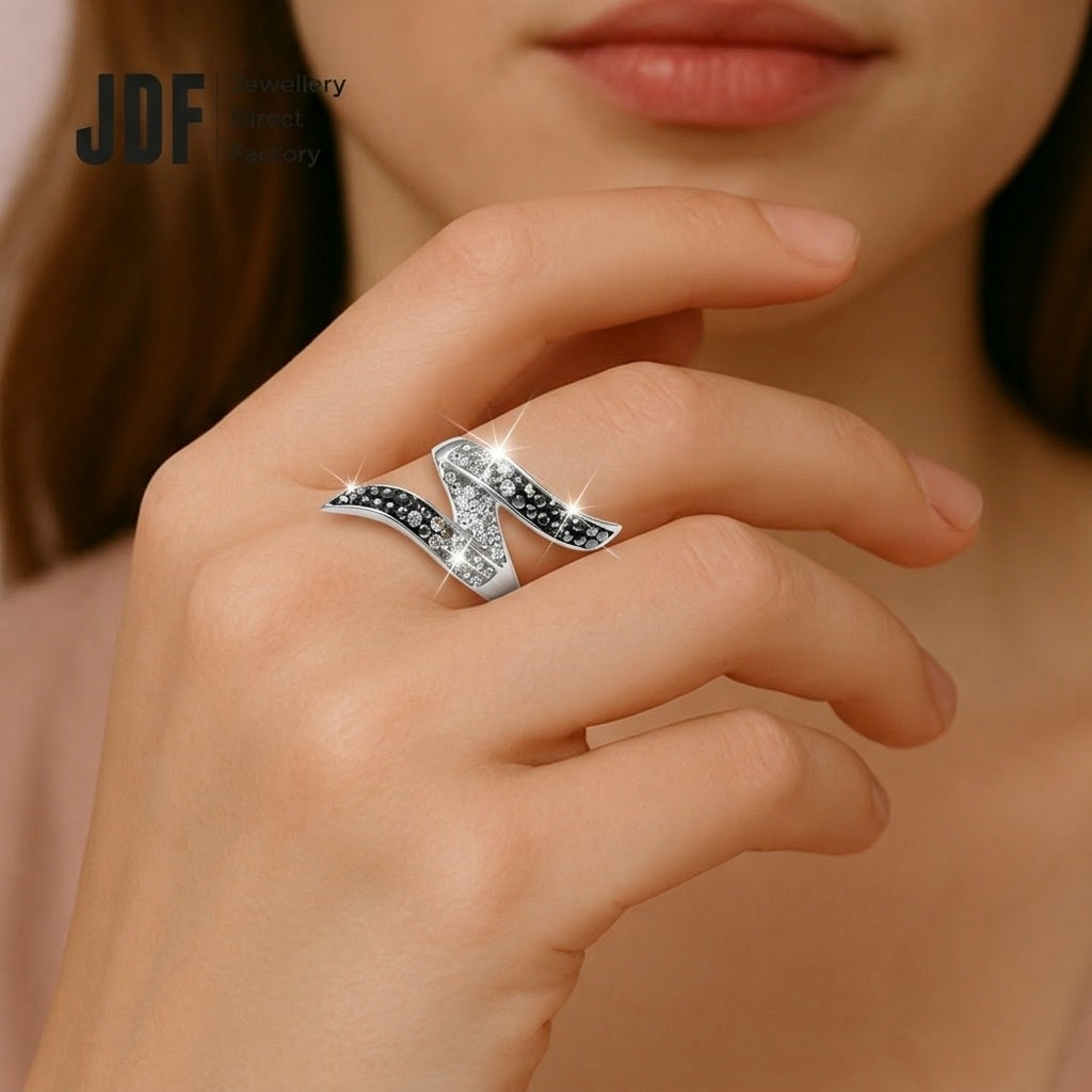 Elegant Swirl Ring with Crystals from Europe