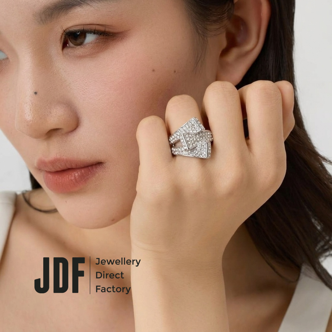 Signature Belt Design Ring with Crystals from Europe