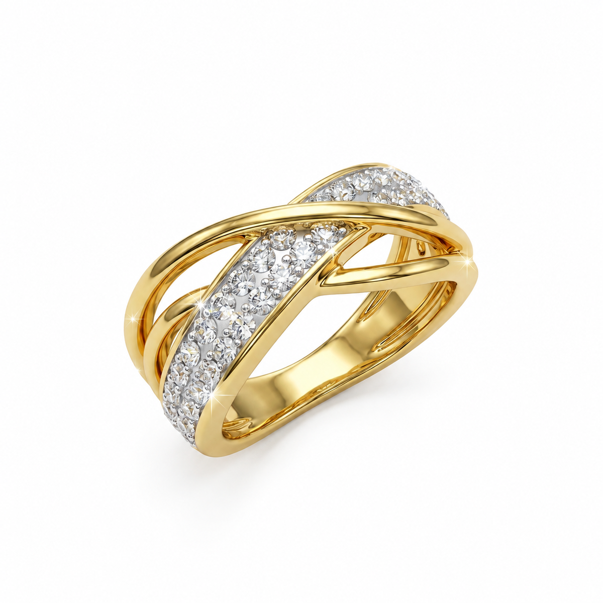 Crisscross Solitaire Ring with Crystal From Europe