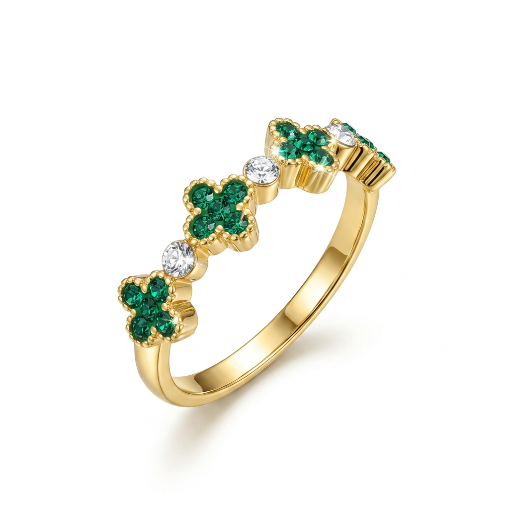 Clover Ring with Crystal From Europe