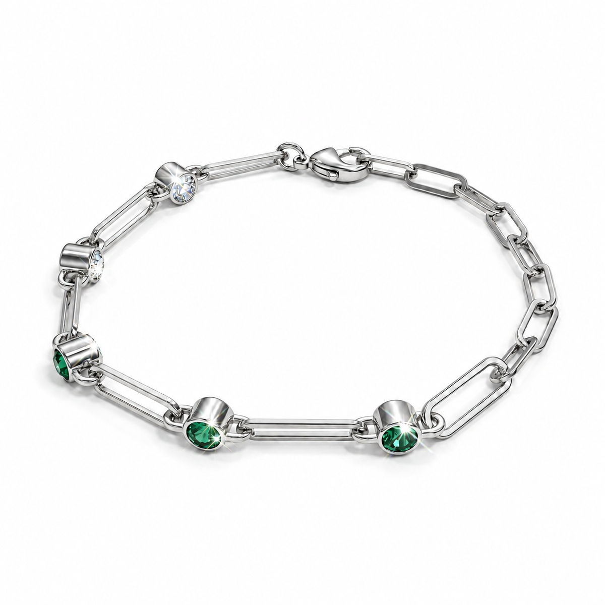 Double-Sided Crystal Paperclip Chain Bracelet