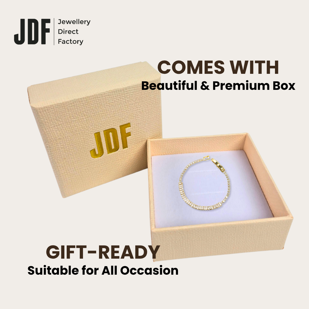 Baguette Round-Cut Bracelet with Cubic Zirconia, Crystal Bracelet, Inside Jewellery Box Packaging, Cubic Zirconia, Three-Month Warranty - Jewellery Direct Factory in alabaster background