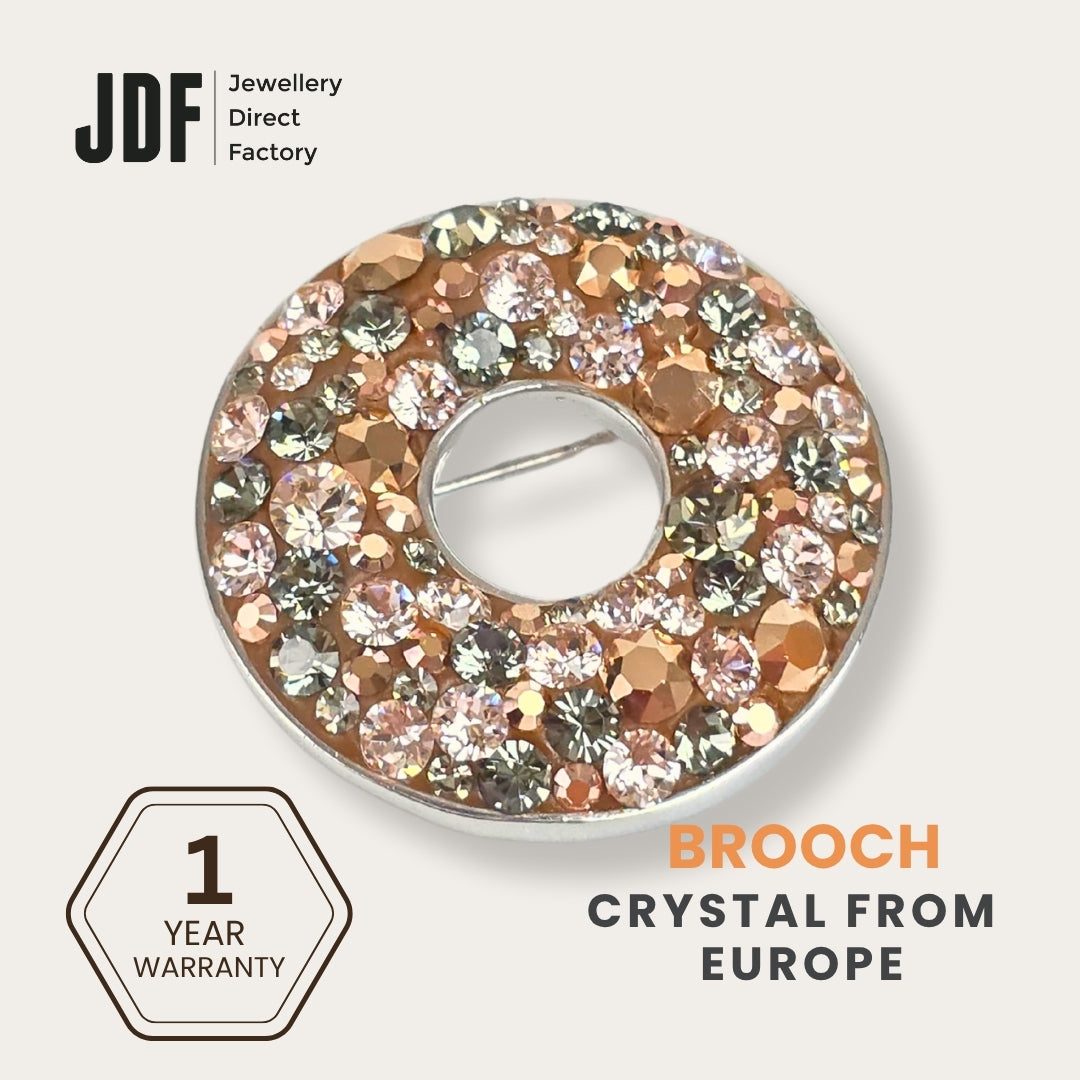 Elegant Donut Brooch with Crystals from Europe, Brooch, Beige, Crystals from Europe, One-Year Warranty - Jewellery Direct Factory in alabaster background