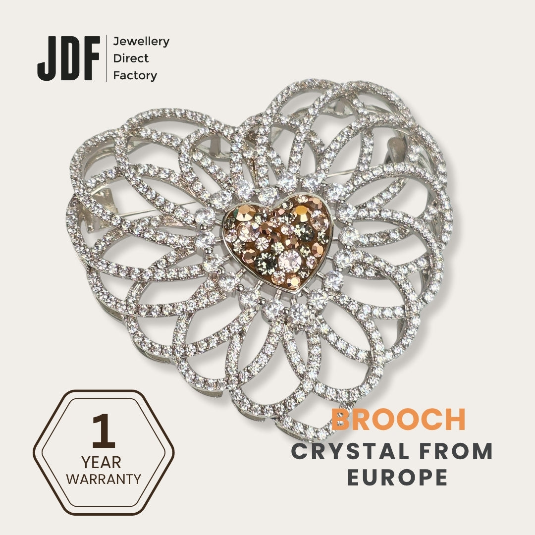 Eternal Heart Big Brooch with Crystals from Europe, Brooch, Beige, Crystals from Europe, One-Year Warranty - Jewellery Direct Factory in alabaster background