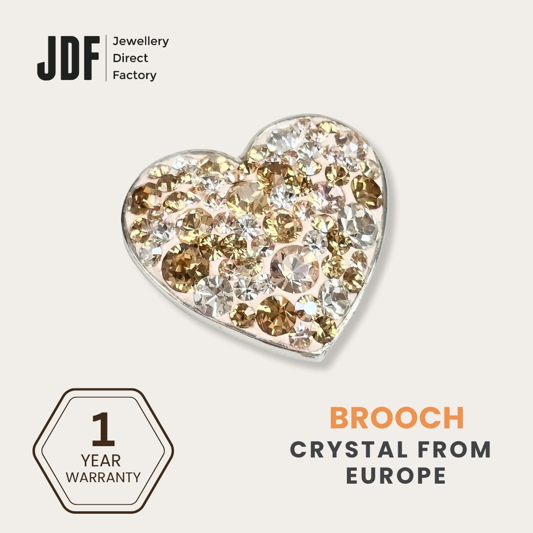 Exclusive Heart Brooch with Crystal from Europe, Brooch, Beige, Crystals from Europe, One-Year Warranty - Jewellery Direct Factory in alabaster background