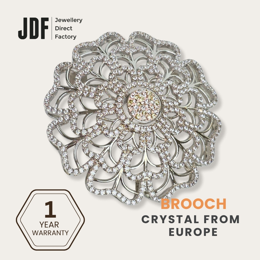 Grand Blossom Big Brooch with Crystals from Europe, Brooch, Beige, Crystals from Europe, One-Year Warranty - Jewellery Direct Factory in alabaster background