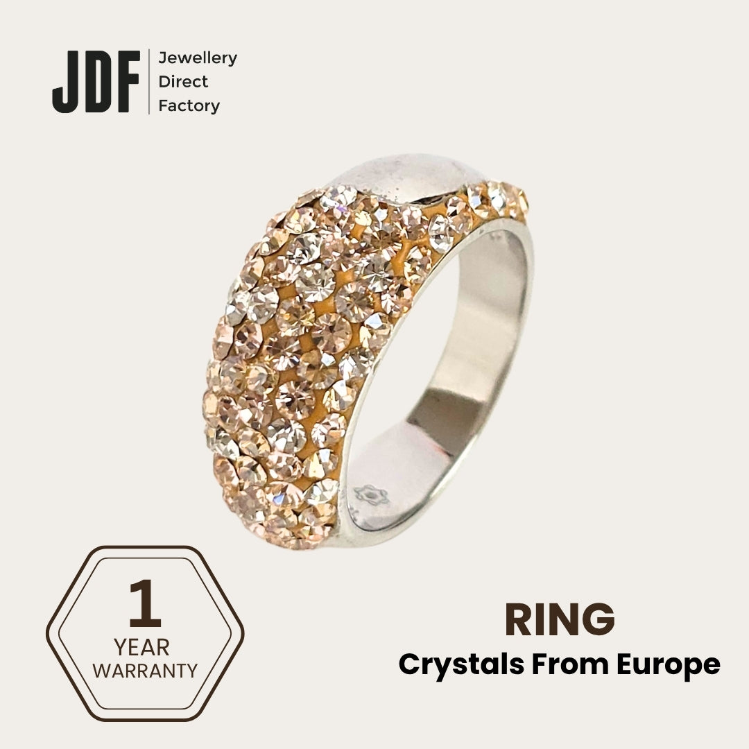 Slim Ring Embellished with Crystals From Europe, Crystal Ring, Beige, Crystals From Europe, One-Year Warranty - Jewellery Direct Factory in alabaster background