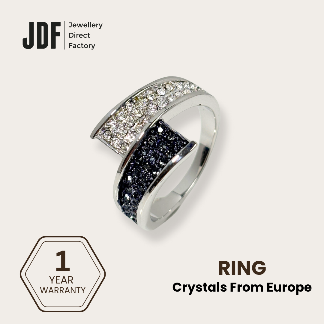 Bypass Pave Ring with Crystal From Europe, Ring, Black, Crystals from Europe, One-Year Warranty - Jewellery Direct Factory in alabaster background