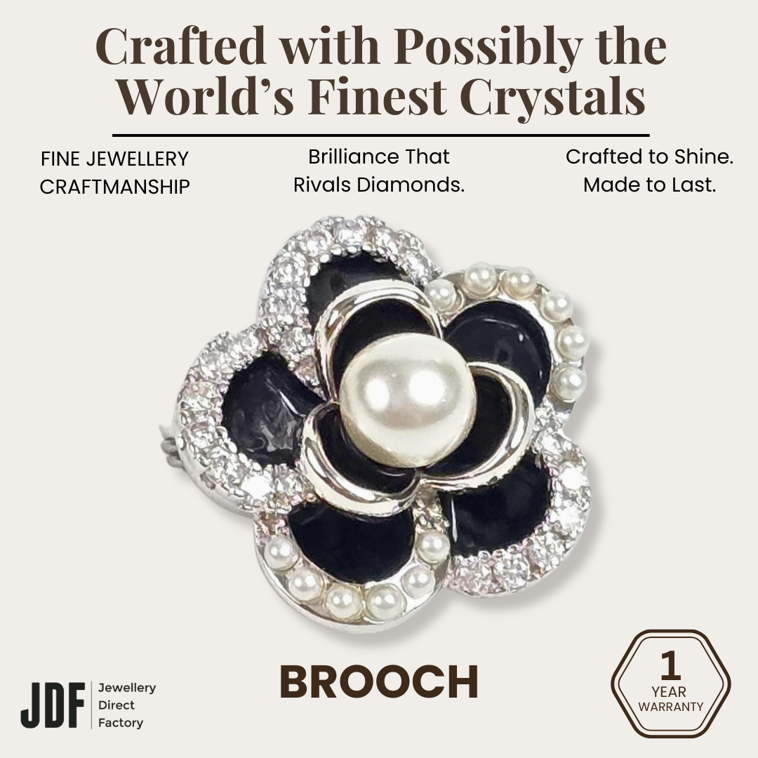 Black Camellia Pearl Brooch