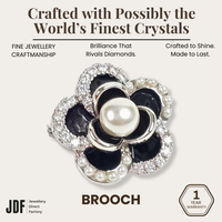 Black Camellia Pearl Brooch with Crystal From Europe, Brooch, Black, Crystals from Europe, One-Year Warranty - Jewellery Direct Factory in alabaster background