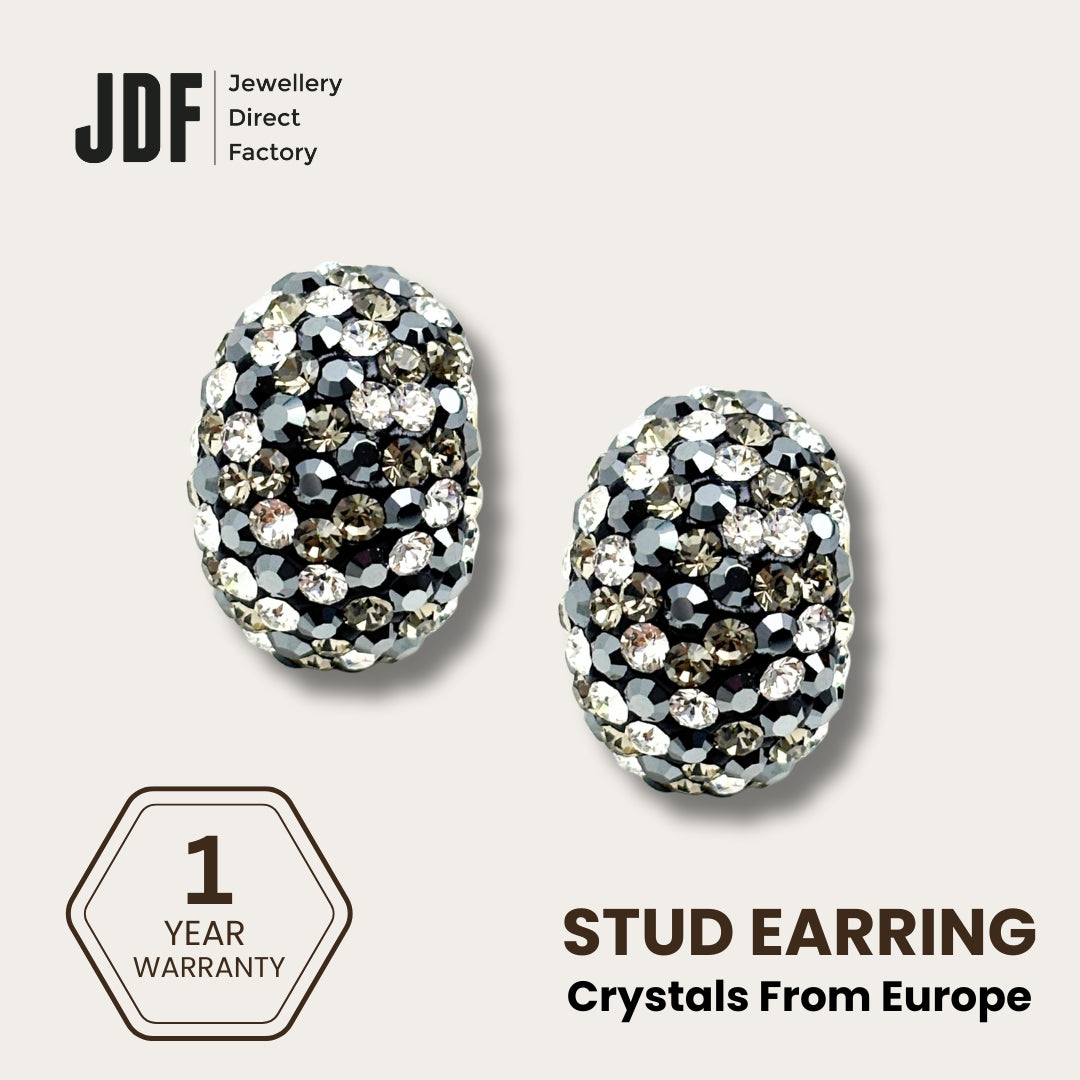 Curved Hoop Earrings with Crystals from Europe, Crystal Earrings, Black, Crystals from Europe, One-Year Warranty - Jewellery Direct Factory in alabaster background