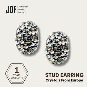 Curved Hoop Earrings with Crystals from Europe, Crystal Earrings, Black, Crystals from Europe, One-Year Warranty - Jewellery Direct Factory in alabaster background