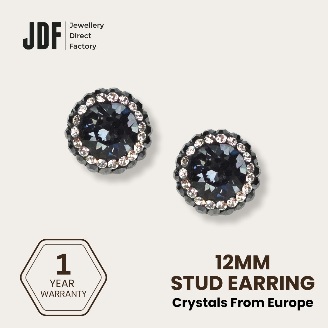 Double Halo Stud Earring with Crystals From Europe, Earrings, Black, Crystals from Europe, One-Year Warranty - Jewellery Direct Factory in alabaster background