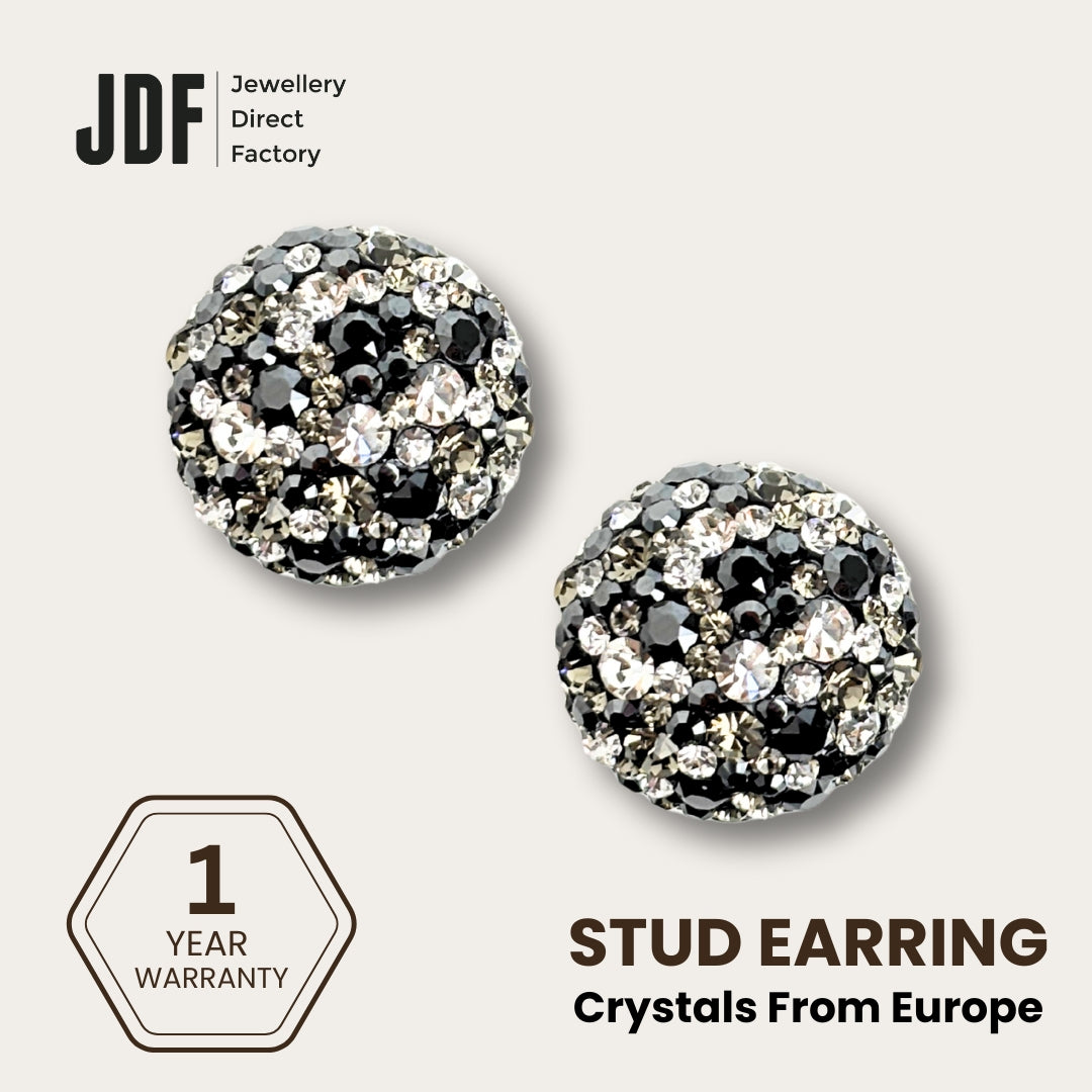 Elegant Dome Earclips with Crystals from Europe, Crystal Earrings, Black, Crystals from Europe, One-Year Warranty - Jewellery Direct Factory in alabaster background