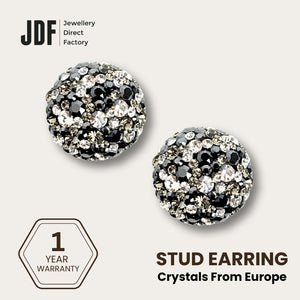 Elegant Dome Earclips with Crystals from Europe, Crystal Earrings, Black, Crystals from Europe, One-Year Warranty - Jewellery Direct Factory in alabaster background