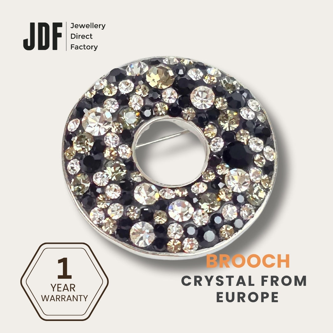 Elegant Donut Brooch with Crystals from Europe, Brooch, Black, Crystals from Europe, One-Year Warranty - Jewellery Direct Factory in alabaster background
