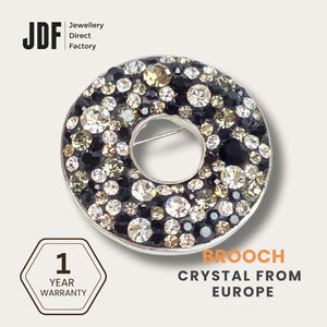 Elegant Donut Brooch with Crystals from Europe, Brooch, Black, Crystals from Europe, One-Year Warranty - Jewellery Direct Factory in alabaster background