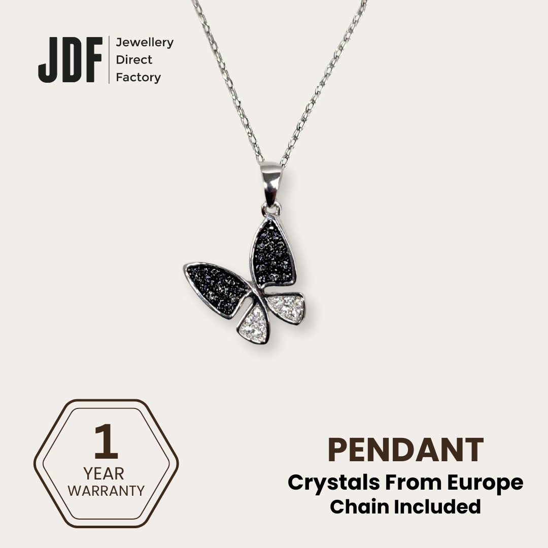 Elegant Sparkle Butterfly Pendant, Pendant, Black, Crystals from Europe, One-Year Warranty - Jewellery Direct Factory in alabaster background