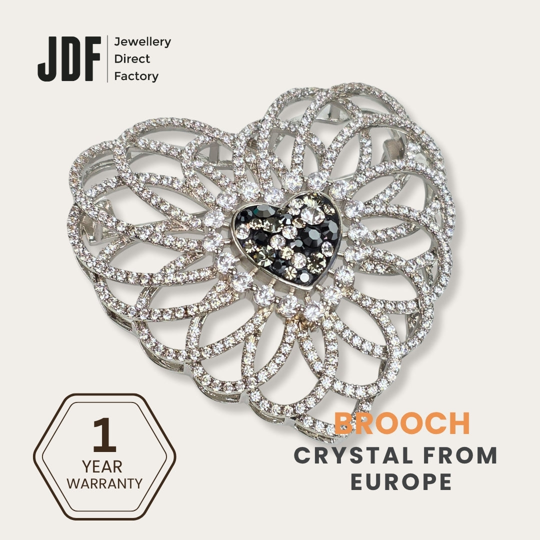Eternal Heart Big Brooch with Crystals from Europe, Brooch, Black, Crystals from Europe, One-Year Warranty - Jewellery Direct Factory in alabaster background