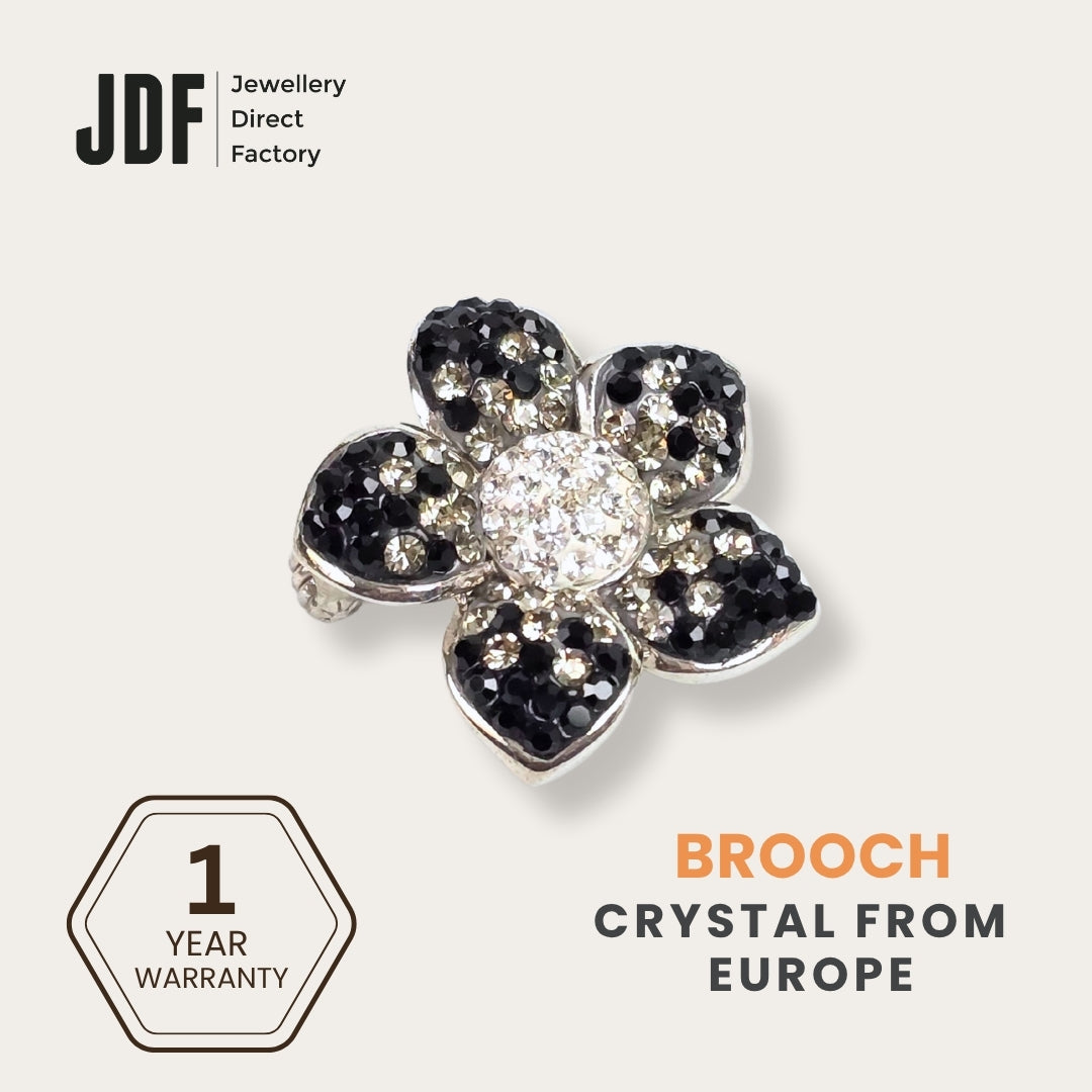 Flower Brooch with Crystals from Europe, Brooch, Black, Crystals from Europe, One-Year Warranty - Jewellery Direct Factory in alabaster background