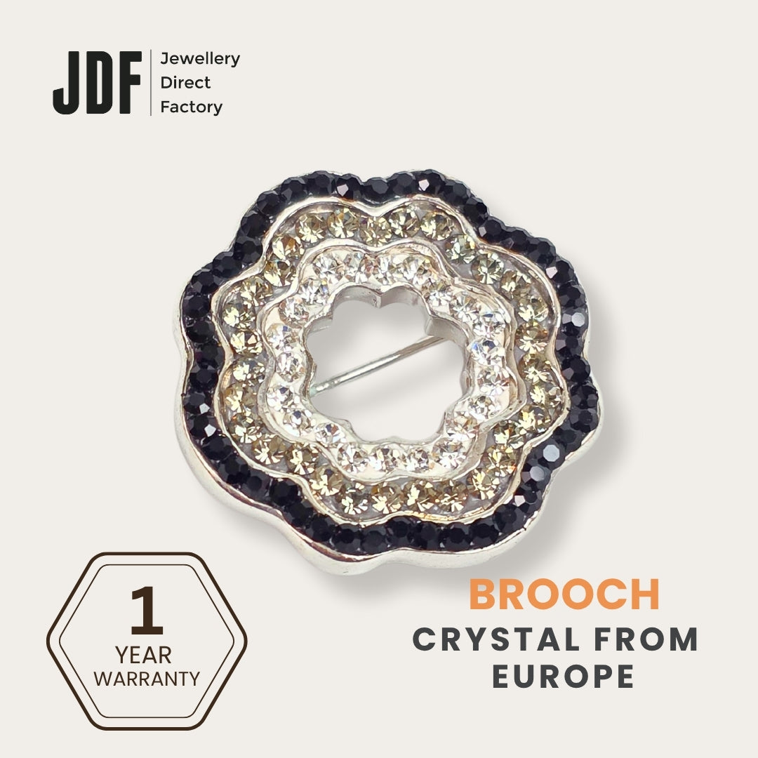 Minimalist Floral Brooch with Crystal From Europe, Brooch, Black, Crystals from Europe, One-Year Warranty - Jewellery Direct Factory in alabaster background