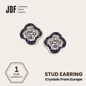 Quatrefoil Solitaire Stud Earrings, Earrings, Black, Crystals from Europe, One-Year Warranty - Jewellery Direct Factory in alabaster background