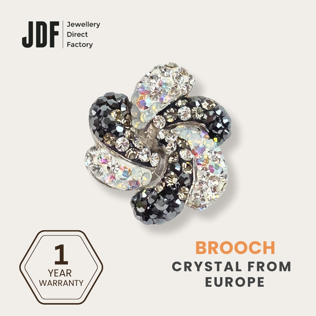 Spiral Petal Brooch with Crystal From Europe, Brooch, Black, Crystals from Europe, One-Year Warranty - Jewellery Direct Factory in alabaster background