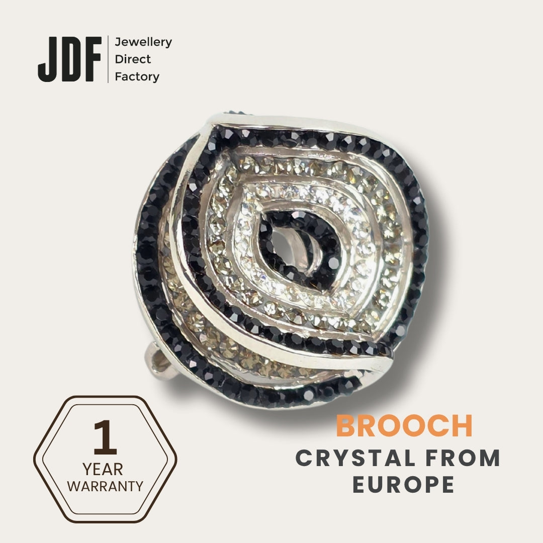 Unique 2-Layer Brooch with Crystals from Europe, Brooch, Black, Crystals from Europe, One-Year Warranty - Jewellery Direct Factory in alabaster background