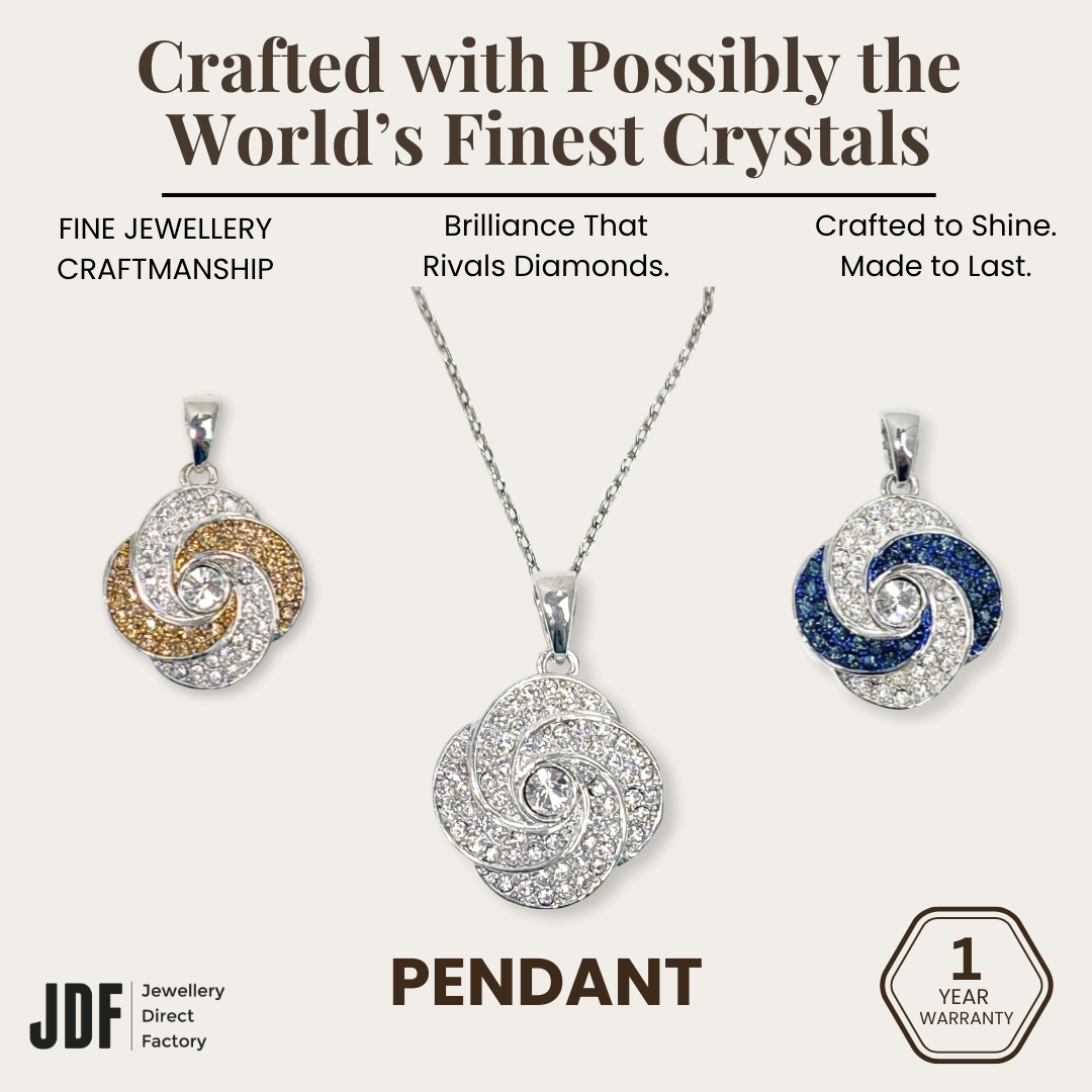 Blooming Rose Pendant with Crystal From Europe, Crystal Pendant, White, Gold, Blue, Crystal From Europe, One-Year Warranty - Jewellery Direct Factory in alabaster background