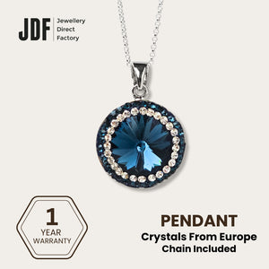 18mm Rivoli SW Blue Pendant with Crystal From Europe, Crystal Pendant, Blue, Crystal From Europe, One-Year Warranty - Jewellery Direct Factory in alabaster background