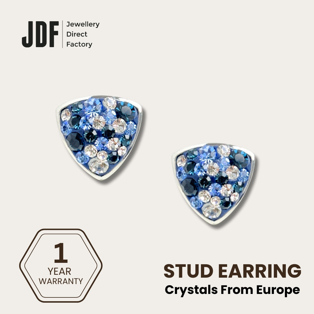 Aurora Shield Earrings with Crystals From Europe, Crystal Earrings, Blue, Crystals From Europe, One-Year Warranty - Jewellery Direct Factory in alabaster background