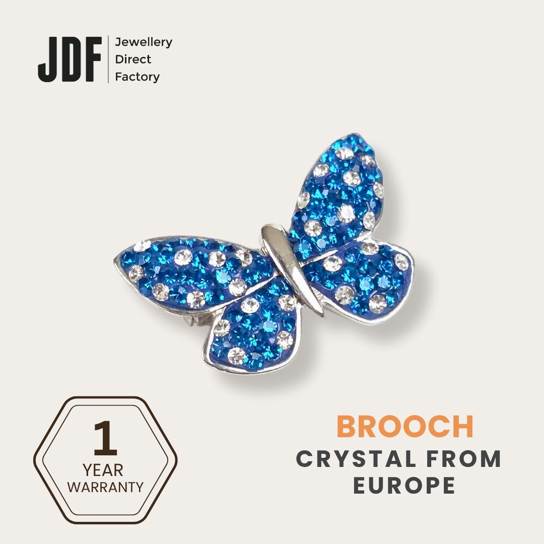 Charming Butterfly Brooch with Crystals from Europe, Brooch, Blue, Crystals from Europe, One-Year Warranty - Jewellery Direct Factory in alabaster background