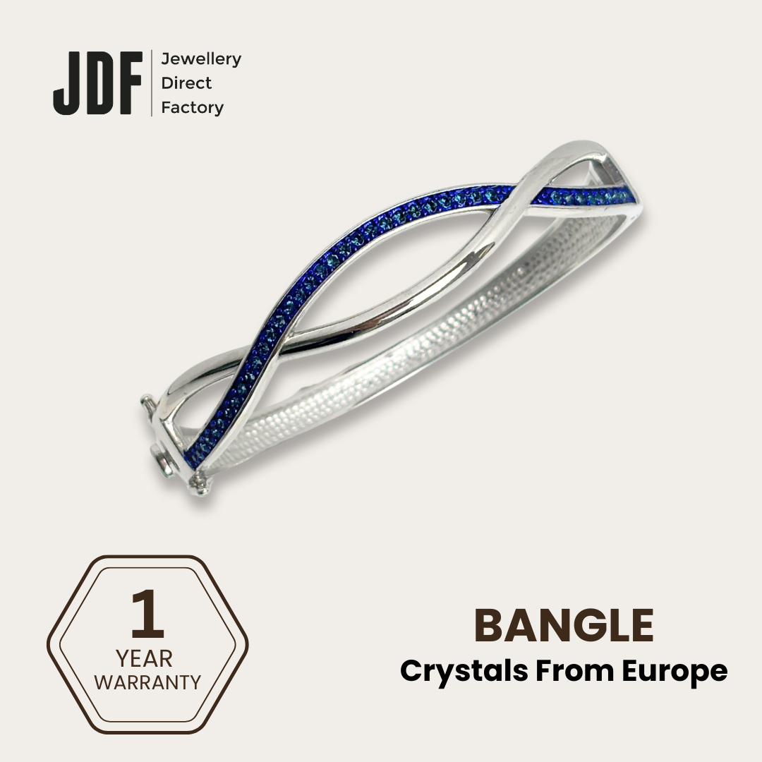 Crossover Radiance Bangle, Bracelet, Blue, One-Year Warranty - Jewellery Direct Factory in alabaster background