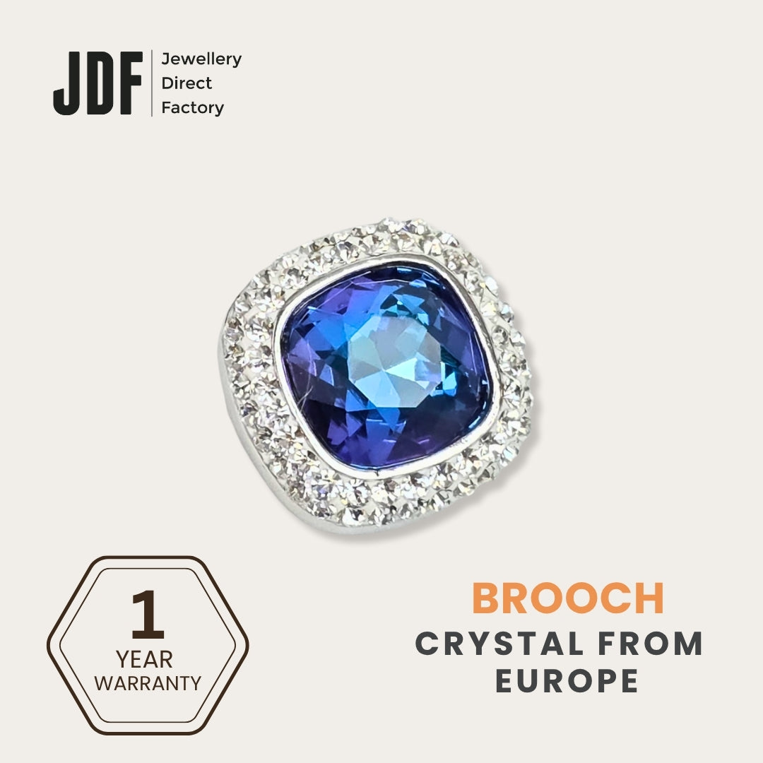 Crystal Square Brooch with Crystals from Europe, Brooch, Blue, Crystals from Europe, One-Year Warranty - Jewellery Direct Factory in alabaster background