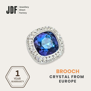 Crystal Square Brooch with Crystals from Europe, Brooch, Blue, Crystals from Europe, One-Year Warranty - Jewellery Direct Factory in alabaster background
