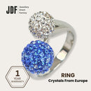 Double Lollipop Ring with Crystal From Europe, Crystal Ring, Blue, Crystal From Europe, One-Year Warranty - Jewellery Direct Factory in alabaster background