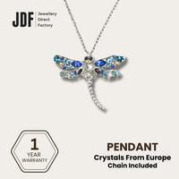 Dragonfly Pendant with Crystal From Europe, Crystal Pendant, Blue, Crystal From Europe, One-Year Warranty - Jewellery Direct Factory in alabaster background
