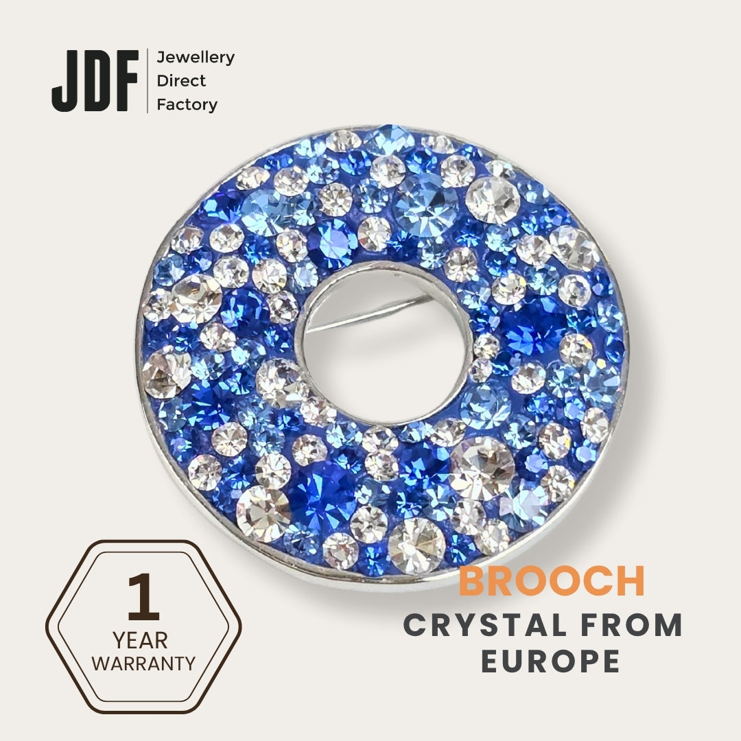Elegant Donut Brooch with Crystals from Europe, Brooch, Blue, Crystals from Europe, One-Year Warranty - Jewellery Direct Factory in alabaster background