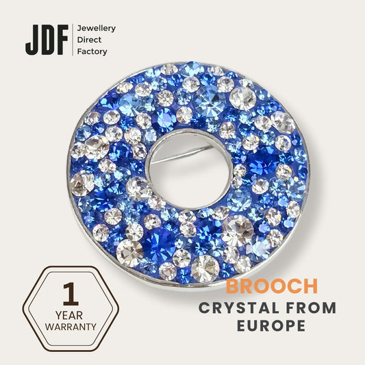 Elegant Donut Brooch with Crystals from Europe, Brooch, Blue, Crystals from Europe, One-Year Warranty - Jewellery Direct Factory in alabaster background