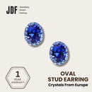 Elegant Oval Stud Earrings with Crystals from Europe, Crystal Earrings, Blue, Crystals from Europe, One-Year Warranty - Jewellery Direct Factory in alabaster background