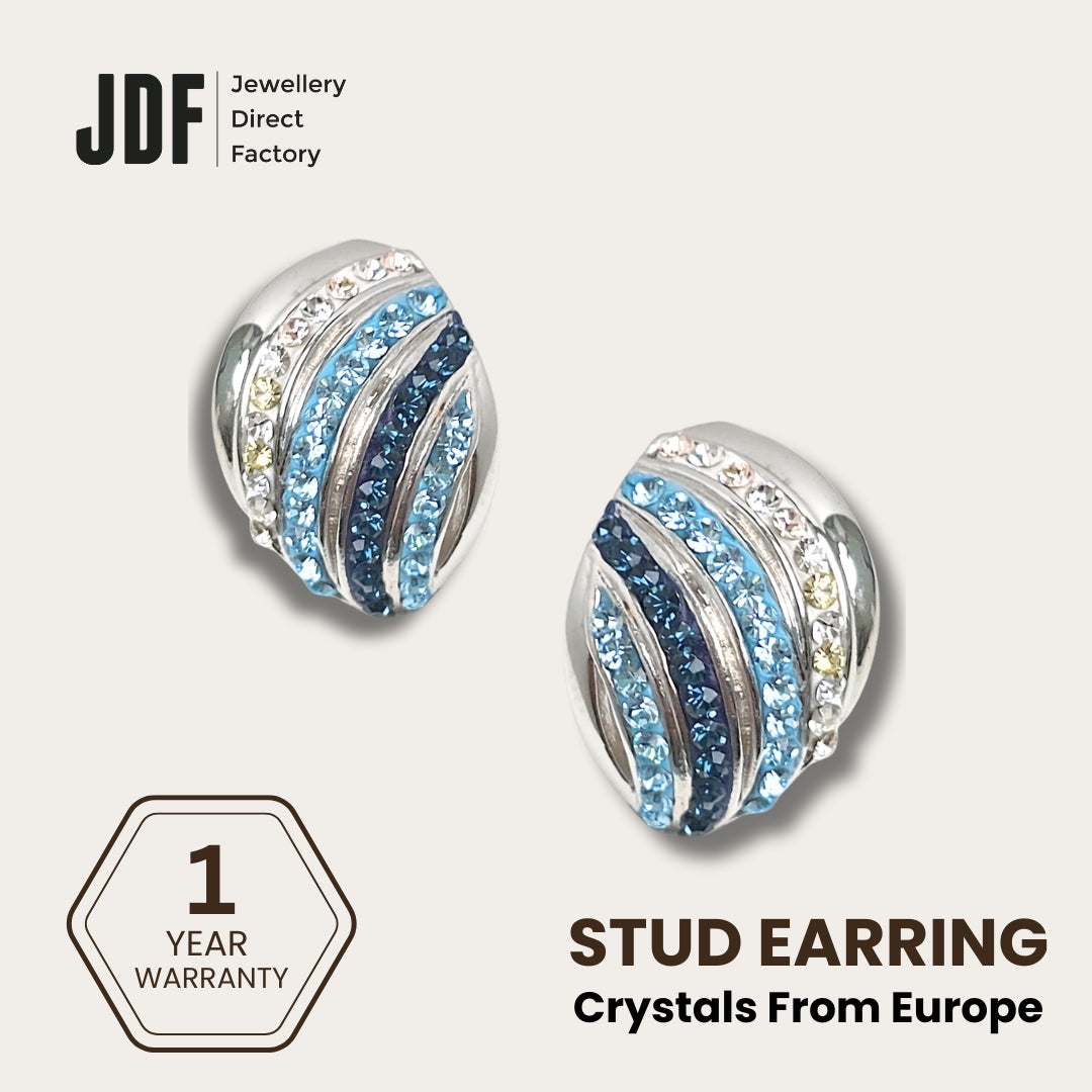 Elegant Seashell Stud Earrings with Crystals from Europe, Crystal Earrings, Blue, Crystals from Europe, One-Year Warranty - Jewellery Direct Factory in alabaster background