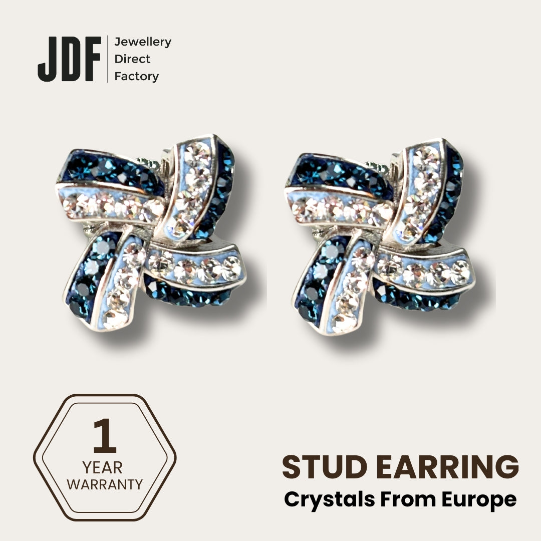 Elegant Windmill Stud Earrings with Crystals from Europe, Crystal Earrings, Blue, Crystals from Europe, One-Year Warranty - Jewellery Direct Factory in alabaster background