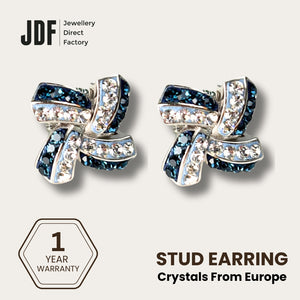 Elegant Windmill Stud Earrings with Crystals from Europe, Crystal Earrings, Blue, Crystals from Europe, One-Year Warranty - Jewellery Direct Factory in alabaster background