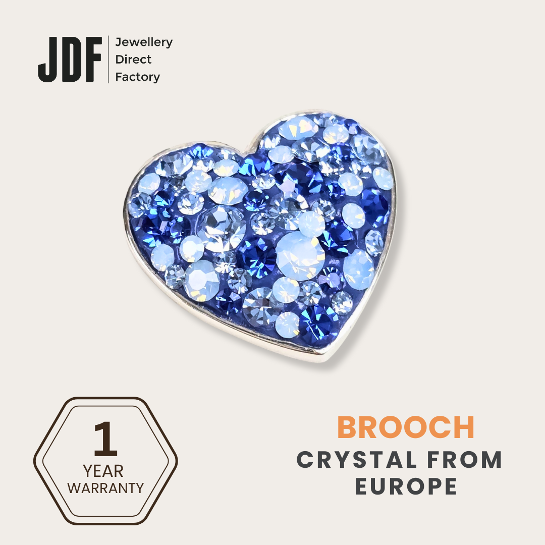 Exclusive Heart Brooch with Crystal from Europe, Brooch, Blue, Crystals from Europe, One-Year Warranty - Jewellery Direct Factory in alabaster background