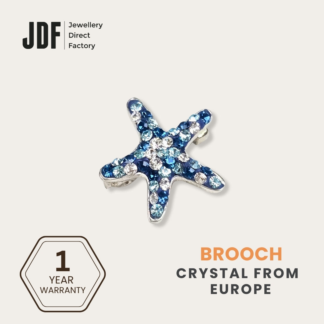 Glam Starfish Brooch with Crystal From Europe, Brooch, Blue, Crystals from Europe, One-Year Warranty - Jewellery Direct Factory in alabaster background