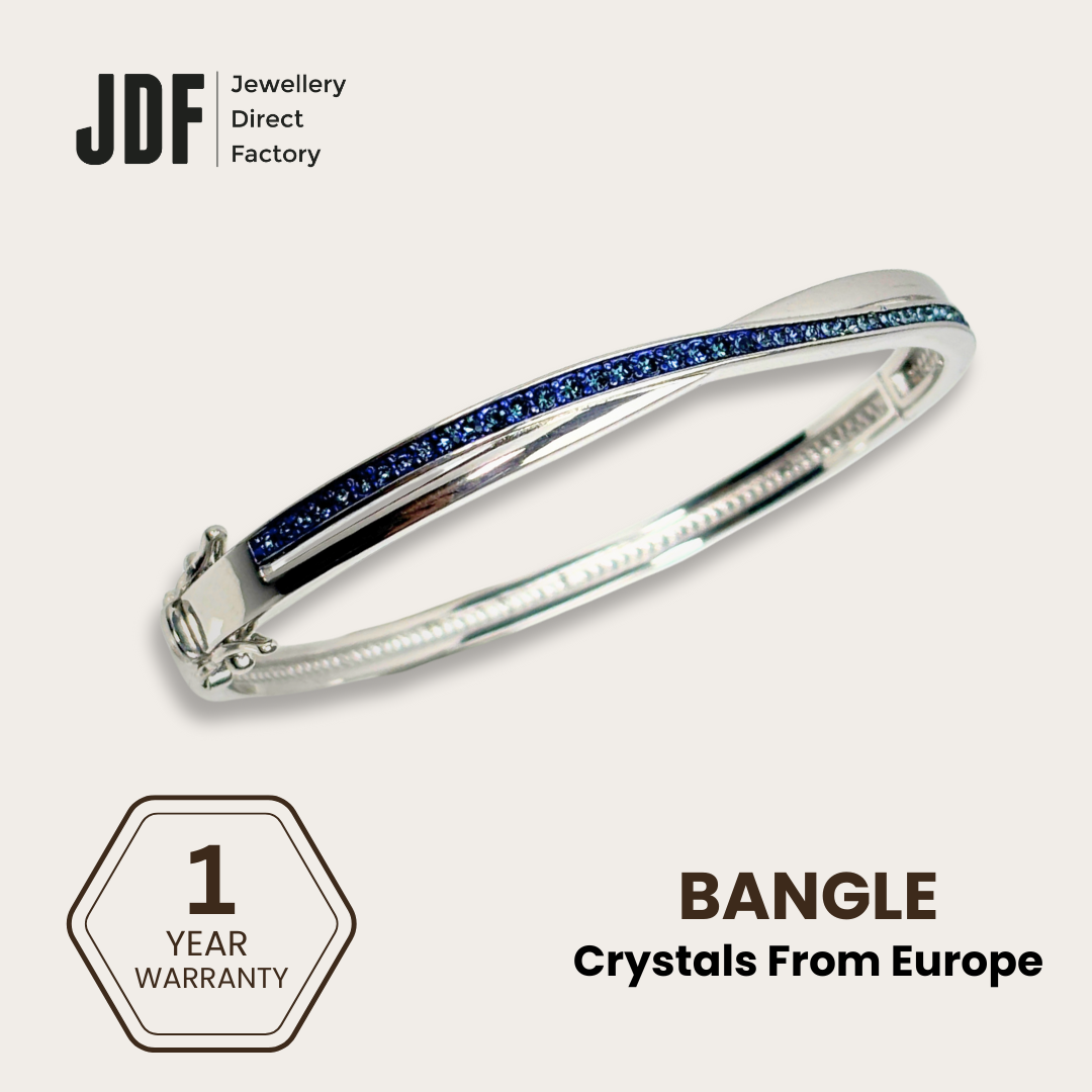 Grace Hinge Bangle with European Crystals, Crystal Bangle, Blue, Crystals From Europe, One-Year Warranty - Jewellery Direct Factory in alabaster background